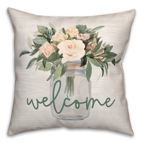Michaels, Welcome Jar of Flowers Throw Pillow – Category: Pillows, Throws, Table Linens, & Runners